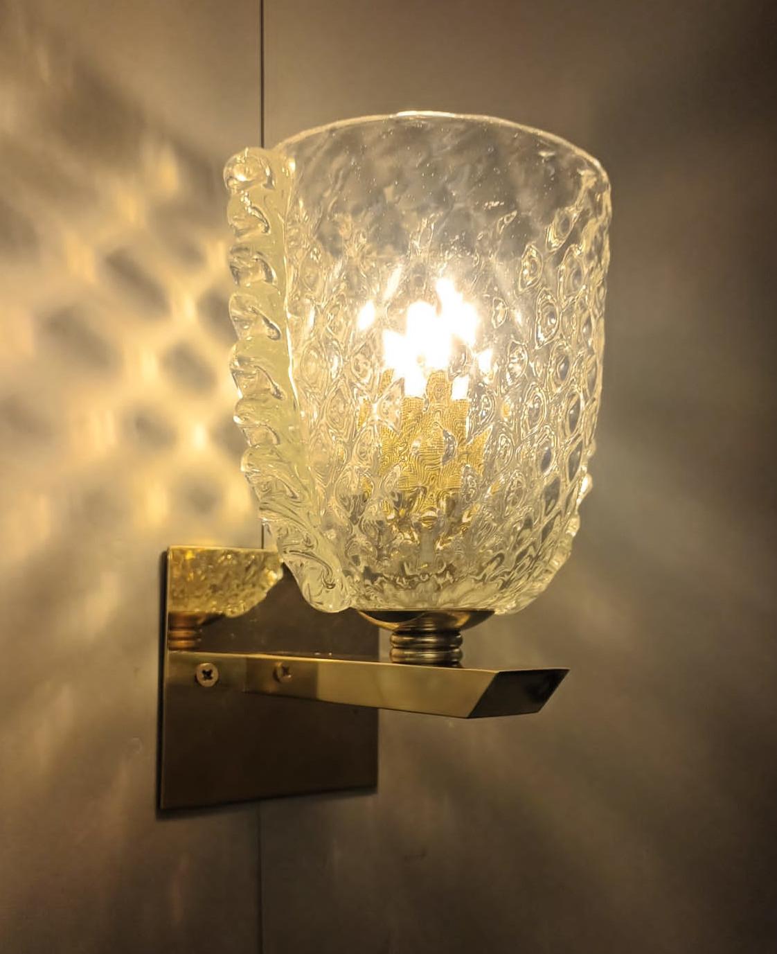 Murano Glass Pair of Clear Textured Sconces by Barovier e Toso, 2 Pairs Available For Sale