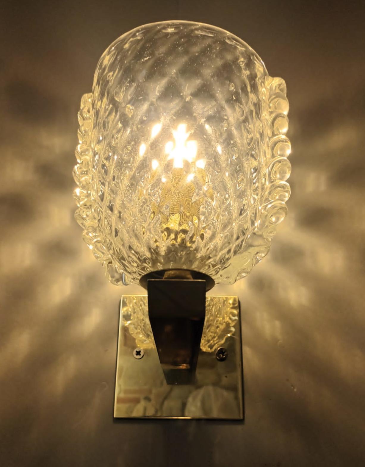 Pair of Clear Textured Sconces by Barovier e Toso, 2 Pairs Available For Sale 2