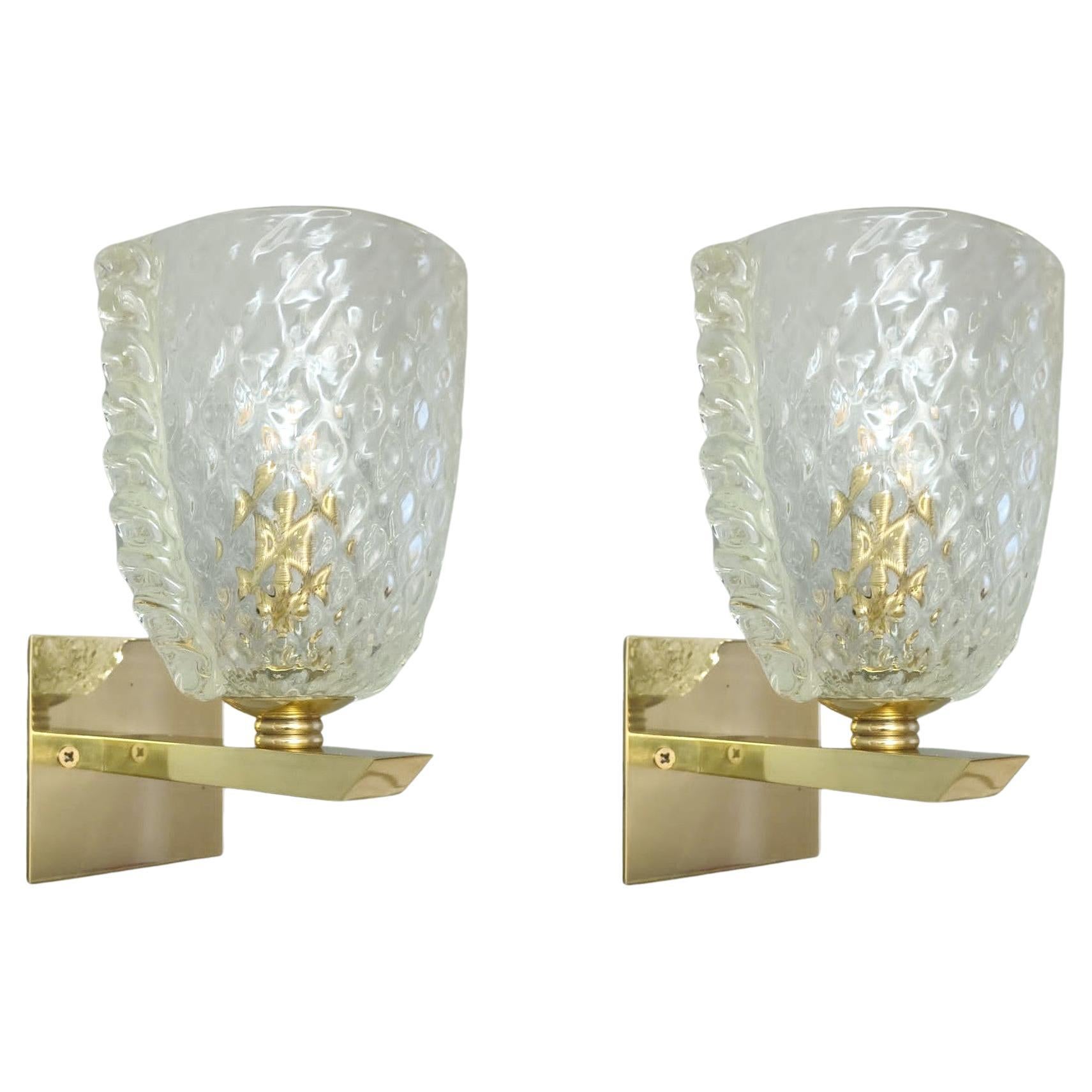 Pair of Clear Textured Sconces by Barovier e Toso, 2 Pairs Available