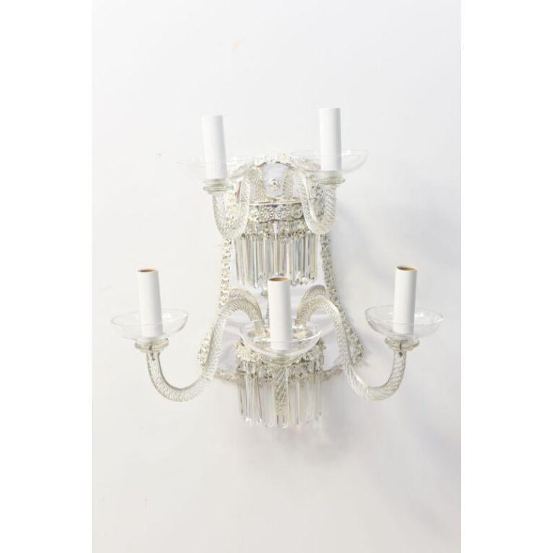 Pair of Clear Venetian Sconces with Silver Bell Backplates For Sale 4