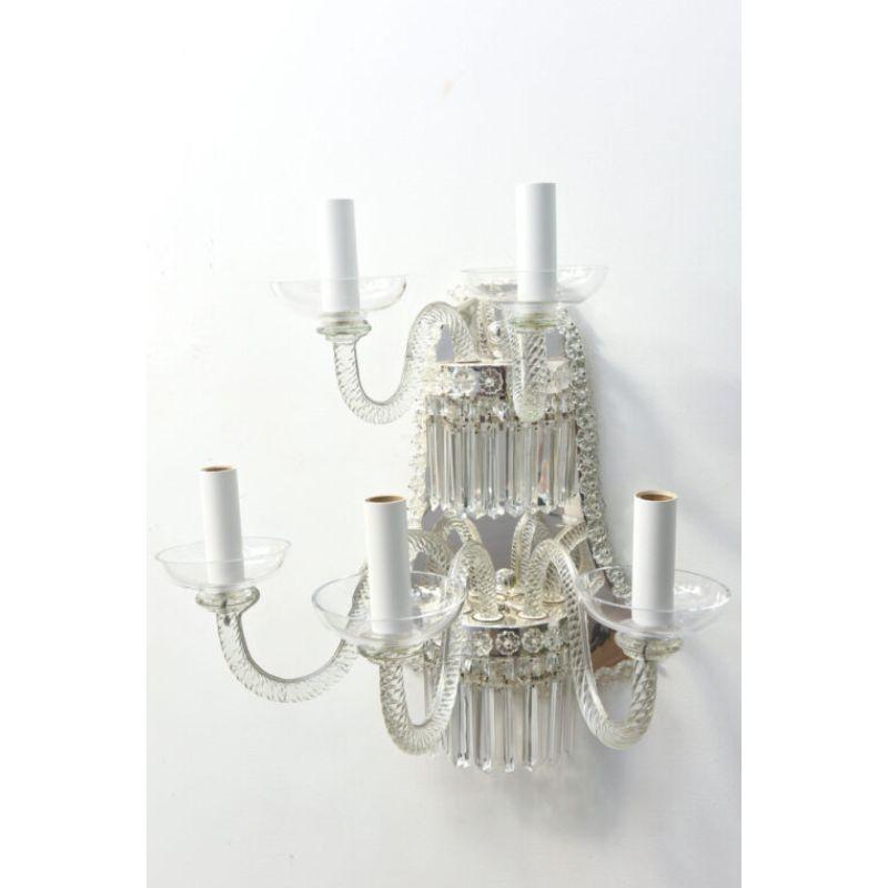 Italian Pair of Clear Venetian Sconces with Silver Bell Backplates For Sale