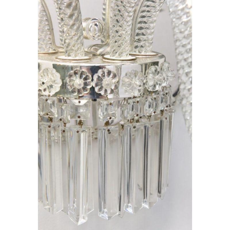 Pair of Clear Venetian Sconces with Silver Bell Backplates In Good Condition For Sale In Canton, MA