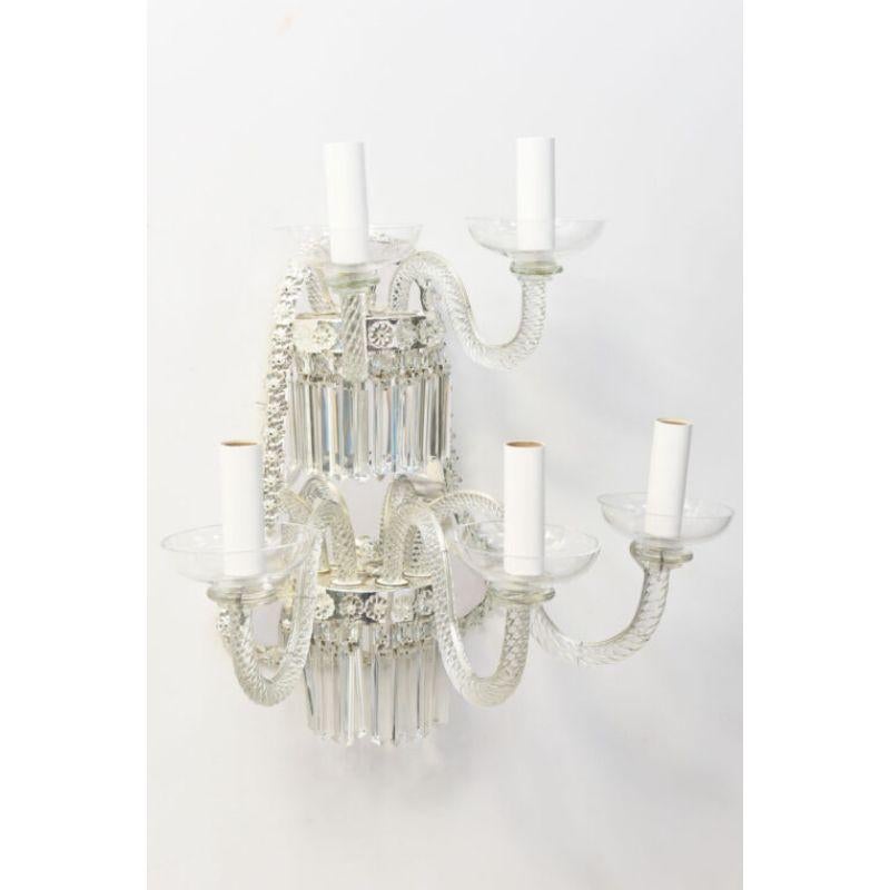 Pair of Clear Venetian Sconces with Silver Bell Backplates For Sale 3