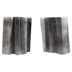 Pair of Cleaving Side Tables in Stainless Steal by Gregory Nangle