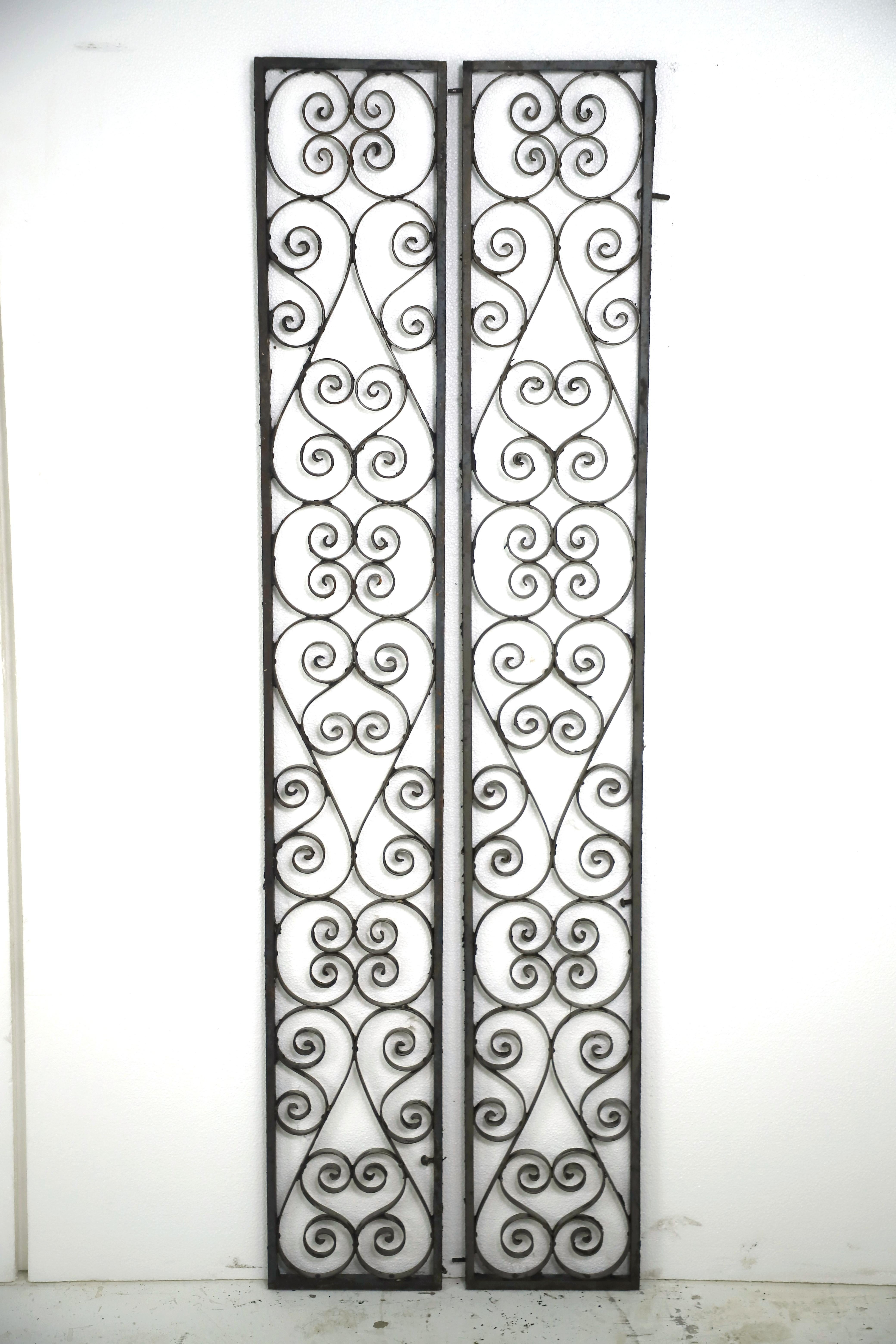 19th Century Pair of Clenched + Pinned Curled Wrought Iron Panels For Sale