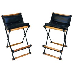 Pair of Cleo Baldon Bar Stools in Wrought Iron and Oak for Terra 1960s