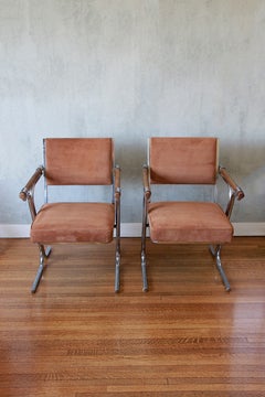 Pair Of Cleo Baldon Mid-Century Modern Side Chairs In Light Chocolate Suede
