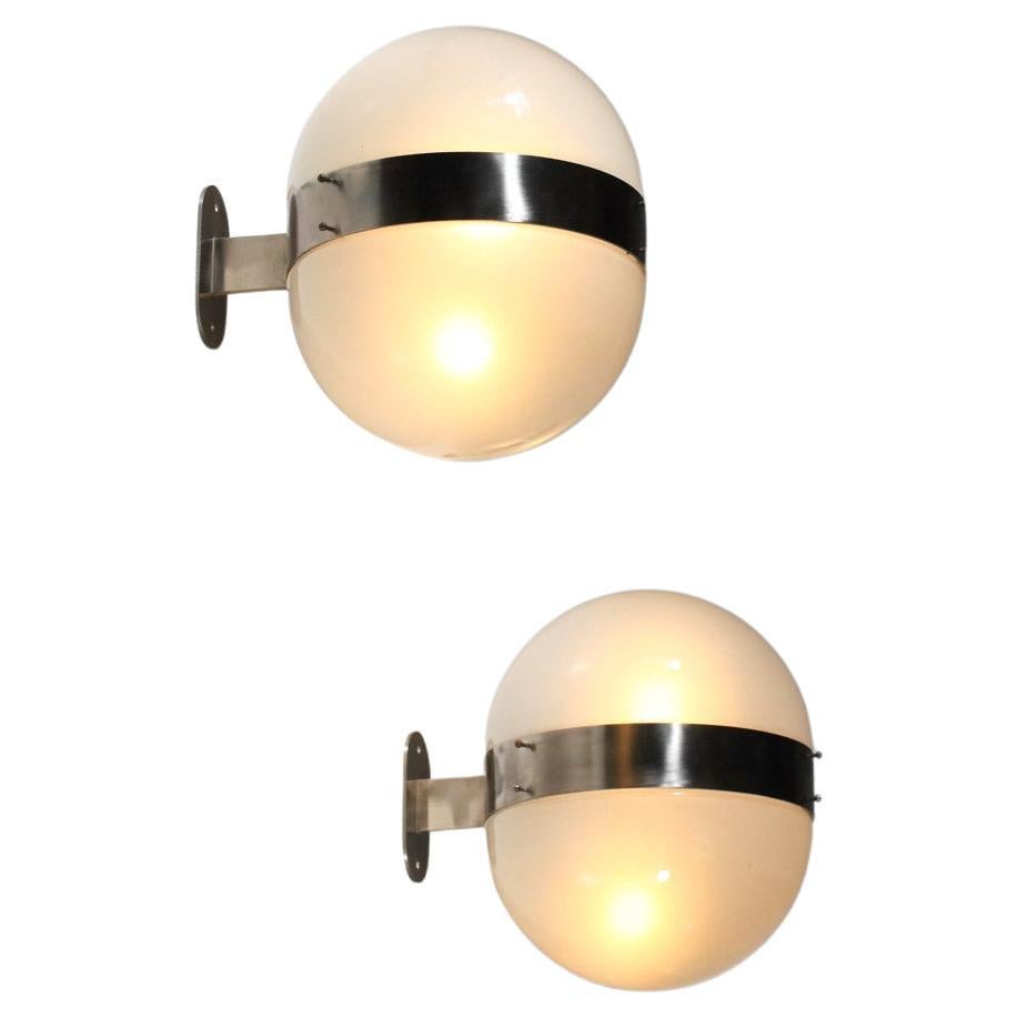 Pair of "Clio" sconces by Sergio Mazza glass nickel-plated metal 60's Artémide 