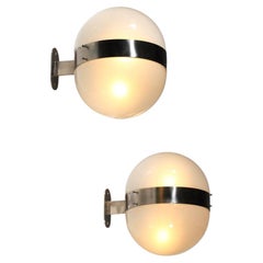 Vintage Pair of "Clio" sconces by Sergio Mazza glass nickel-plated metal 60's Artémide 