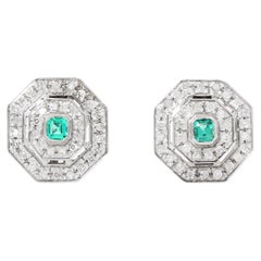Pair of Clip-On Earrings with 2 Emeralds
