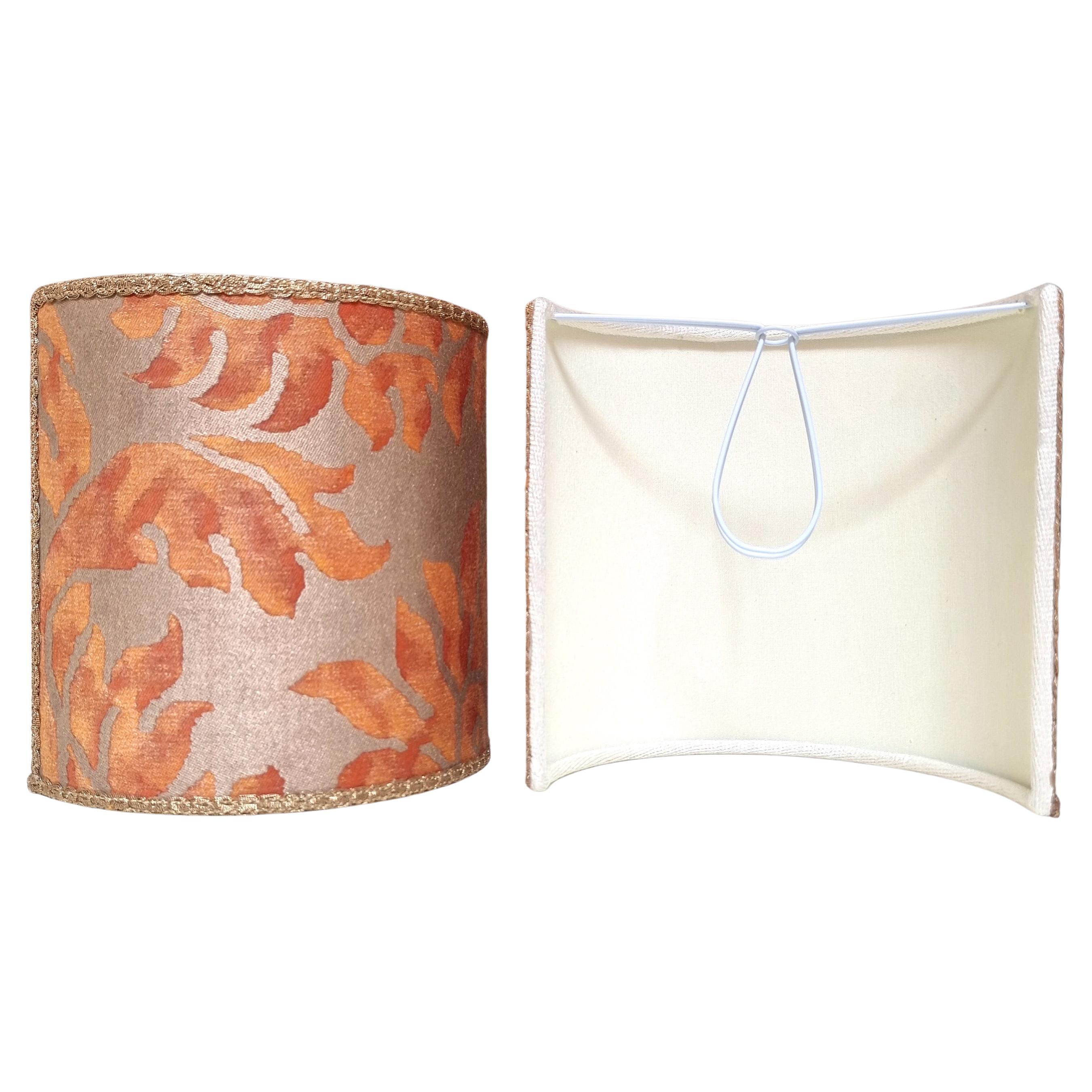 Italian Pair of Clip-on Lampshades Fortuny Fabric Burnt Apricot & Silvery Gold Barberini For Sale