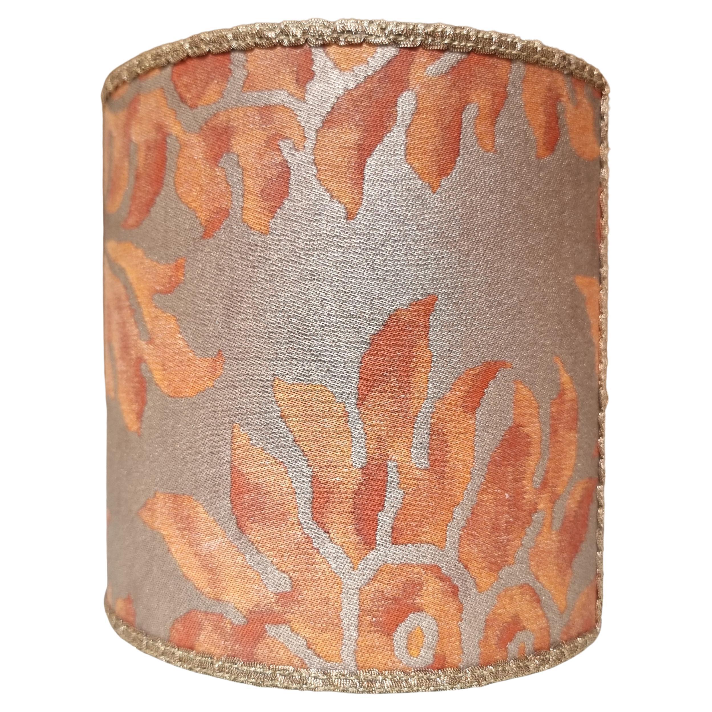 Contemporary Pair of Clip-on Lampshades Fortuny Fabric Burnt Apricot & Silvery Gold Barberini For Sale