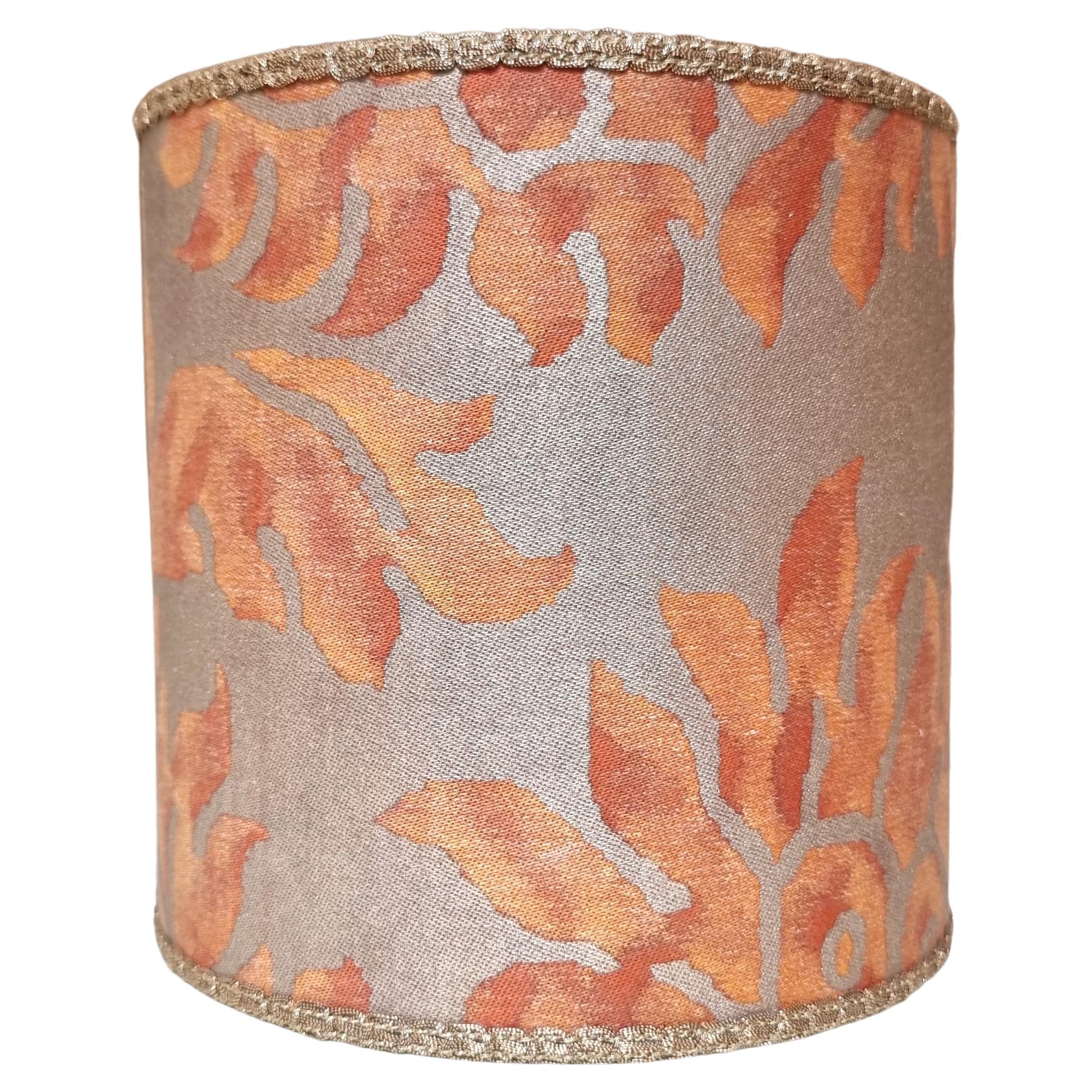 Contemporary Pair of Clip-on Lampshades Fortuny Fabric Burnt Apricot & Silvery Gold Barberini For Sale