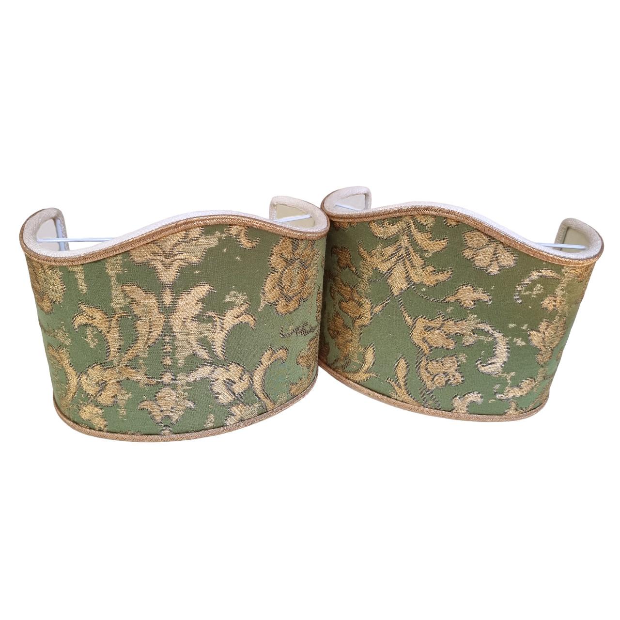 Hand-Crafted Pair of Clip-on Lampshades Rubelli Fabric Jade Green Les Indes Galantes Pattern For Sale