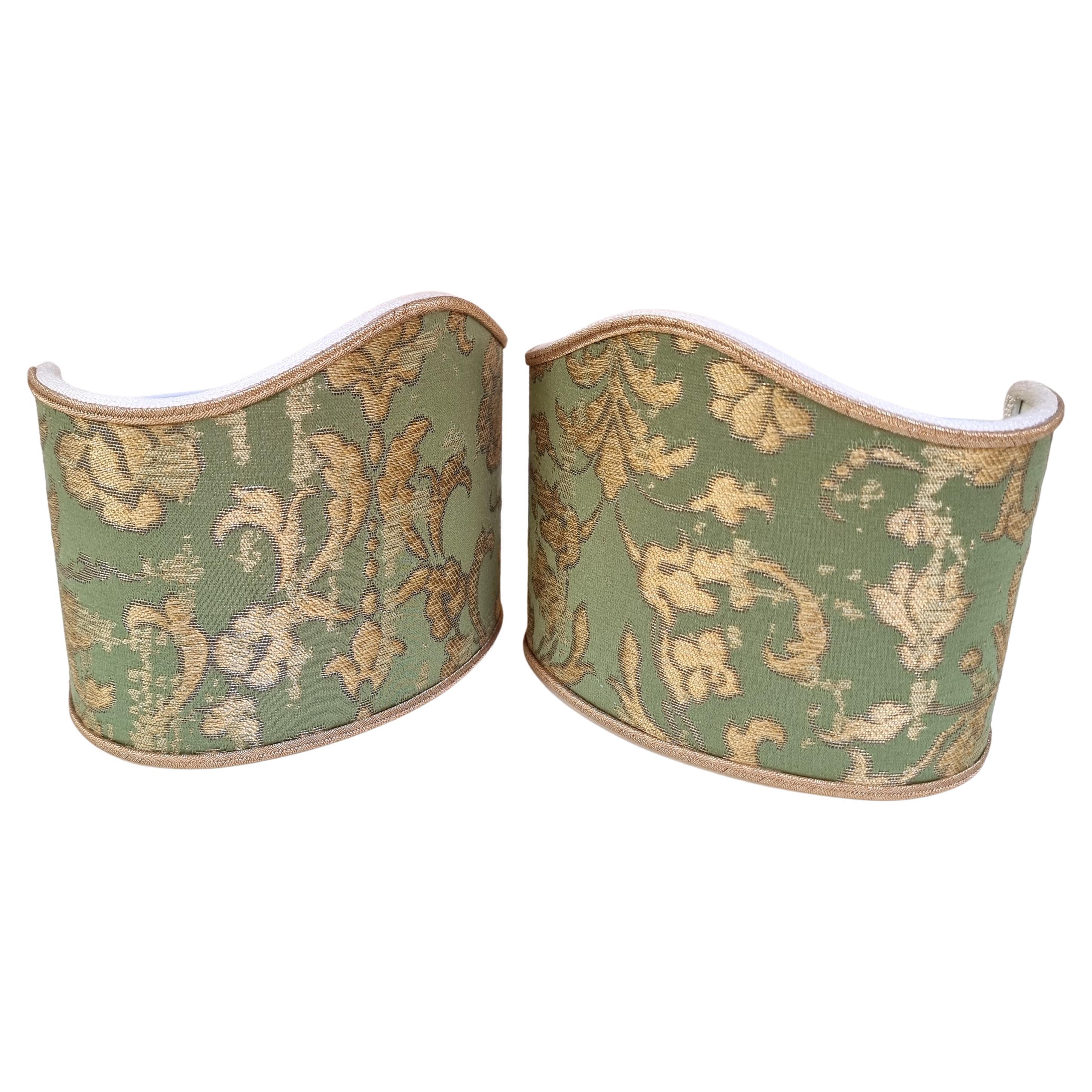 Pair of Clip-on Lampshades Rubelli Fabric Jade Green Les Indes Galantes Pattern In New Condition For Sale In Venezia, IT