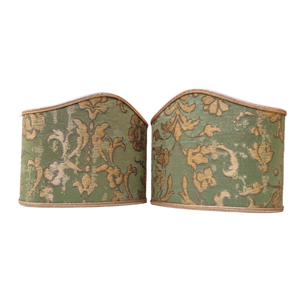 Contemporary Pair of Clip-on Lampshades Rubelli Fabric Jade Green Les Indes Galantes Pattern For Sale