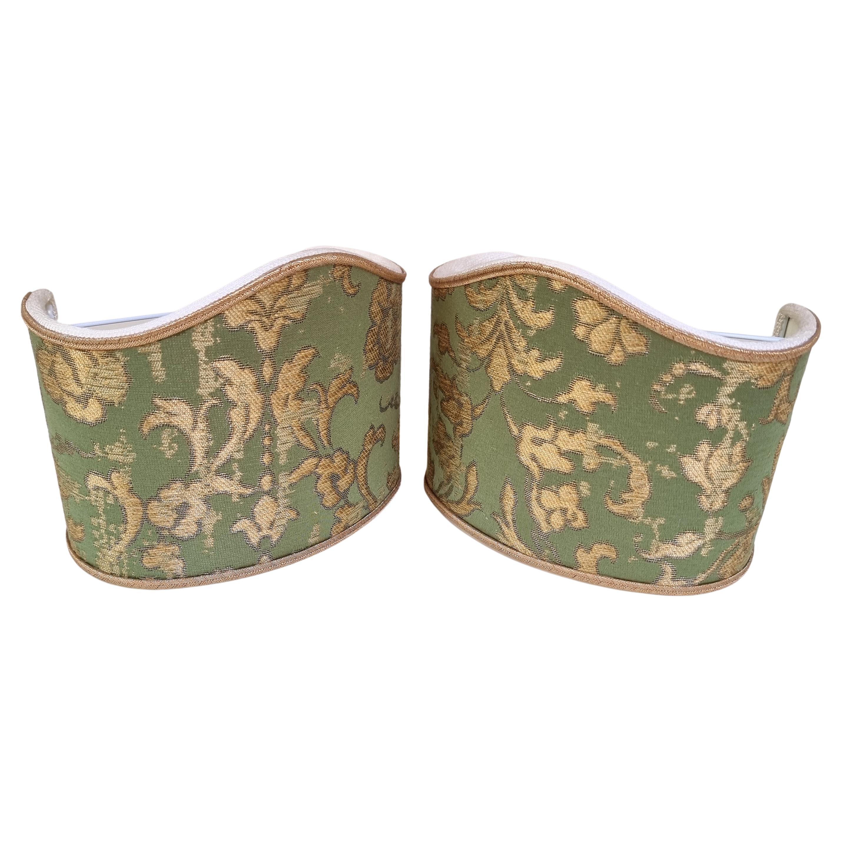 Jacquard Pair of Clip-on Lampshades Rubelli Fabric Jade Green Les Indes Galantes Pattern For Sale