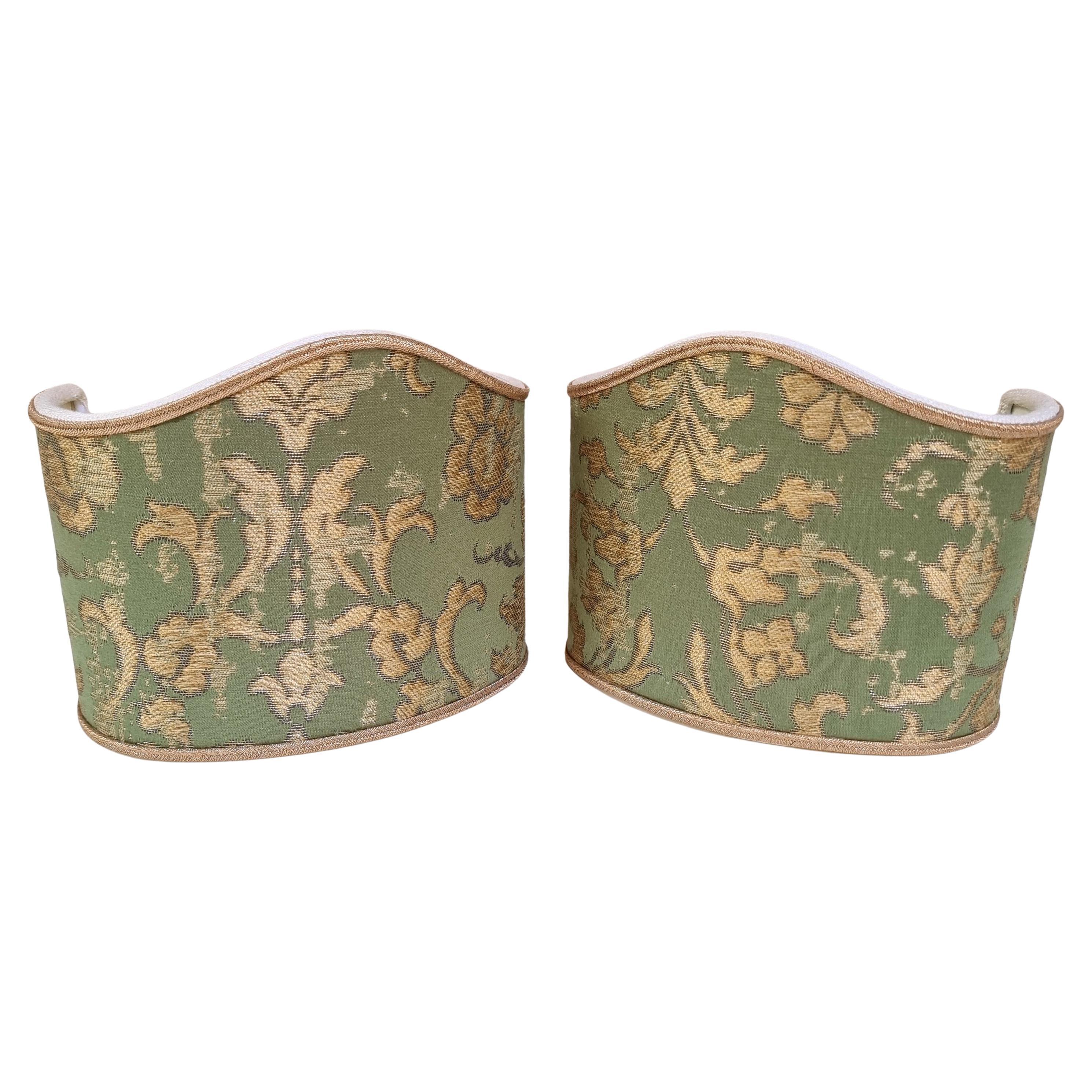 Pair of Clip-on Lampshades Rubelli Fabric Jade Green Les Indes Galantes Pattern For Sale