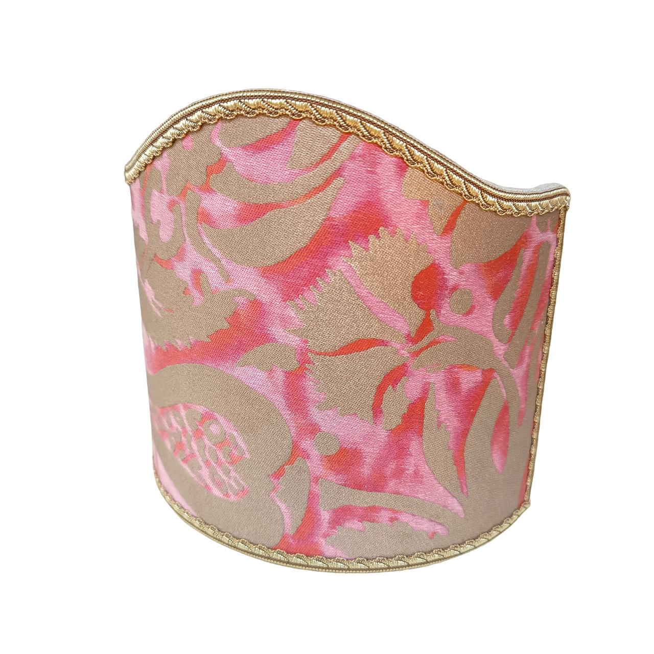 Pair of Clip on Sconce Shades Fortuny Fabric Coral Haze & Silvery Gold Pomegranate For Sale 2