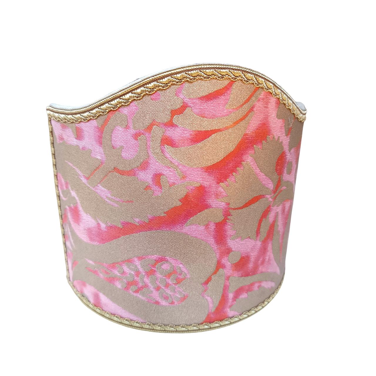 Pair of Clip on Sconce Shades Fortuny Fabric Coral Haze & Silvery Gold Pomegranate For Sale 1
