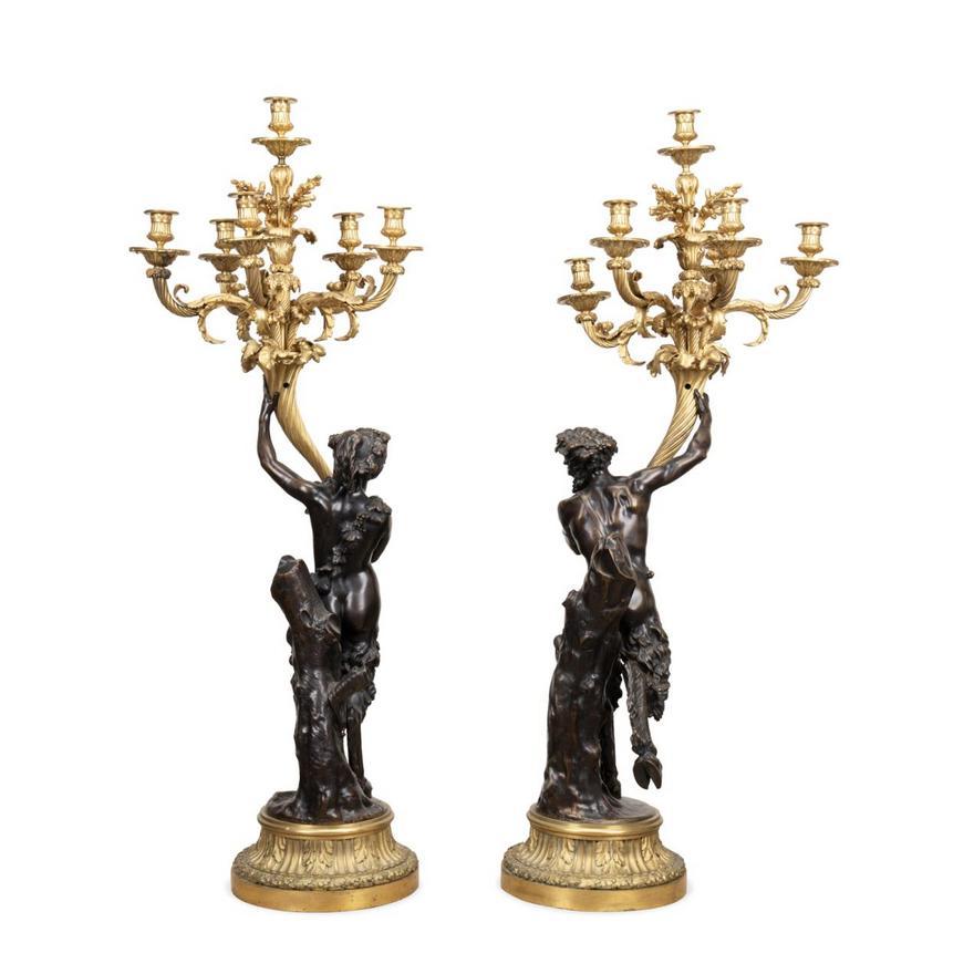 Pair of Clodion Figural Patinated Candelabra For Sale 2