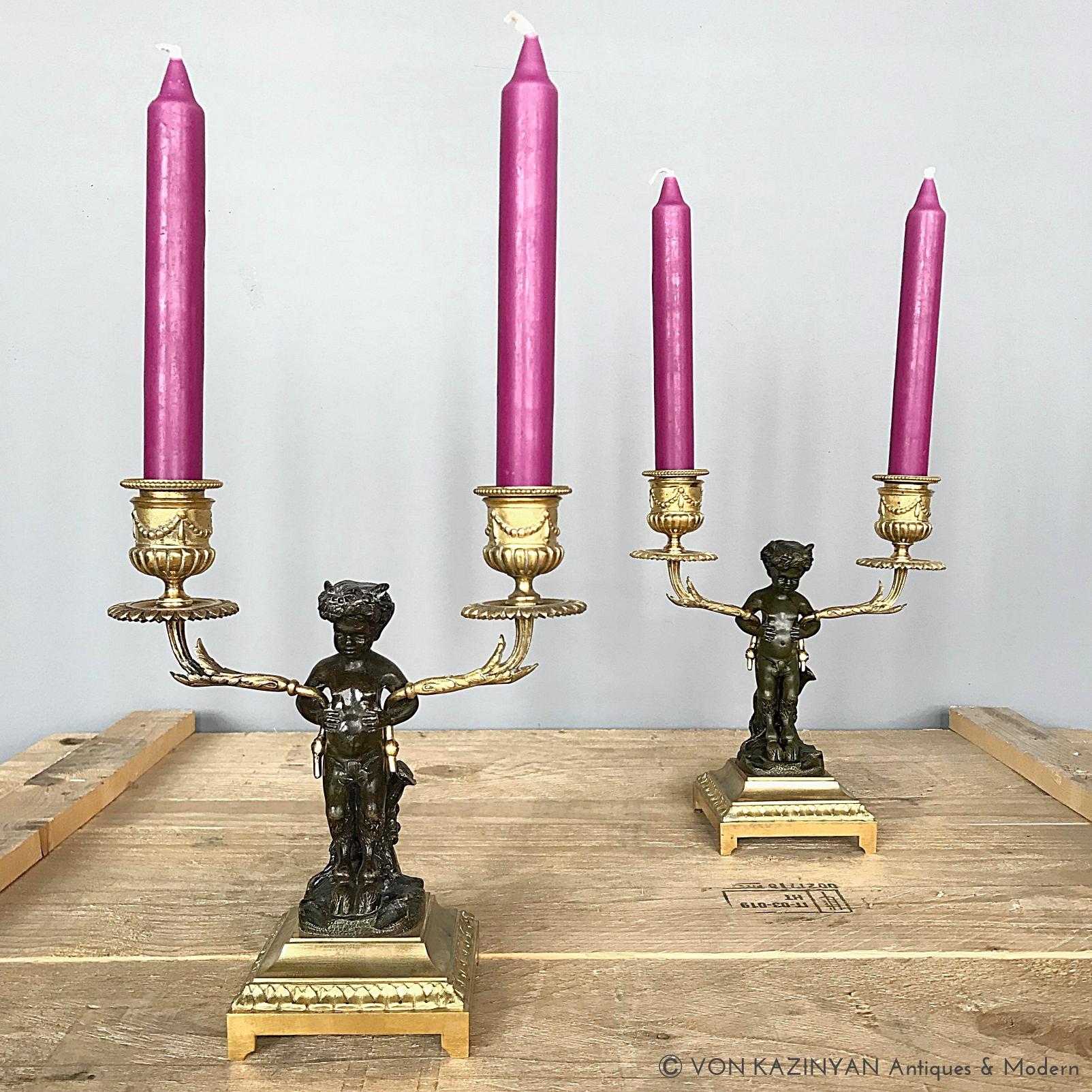 Pair of Clodion Gilt & Patinated Bronze Satyr Candelabras, 19th Century, France For Sale 8