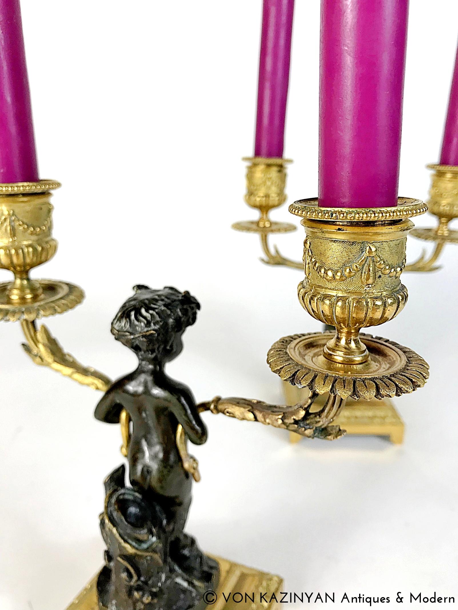 Doré Paire de candélabres satyre Clodion en bronze doré et patiné, 19ème siècle, France en vente