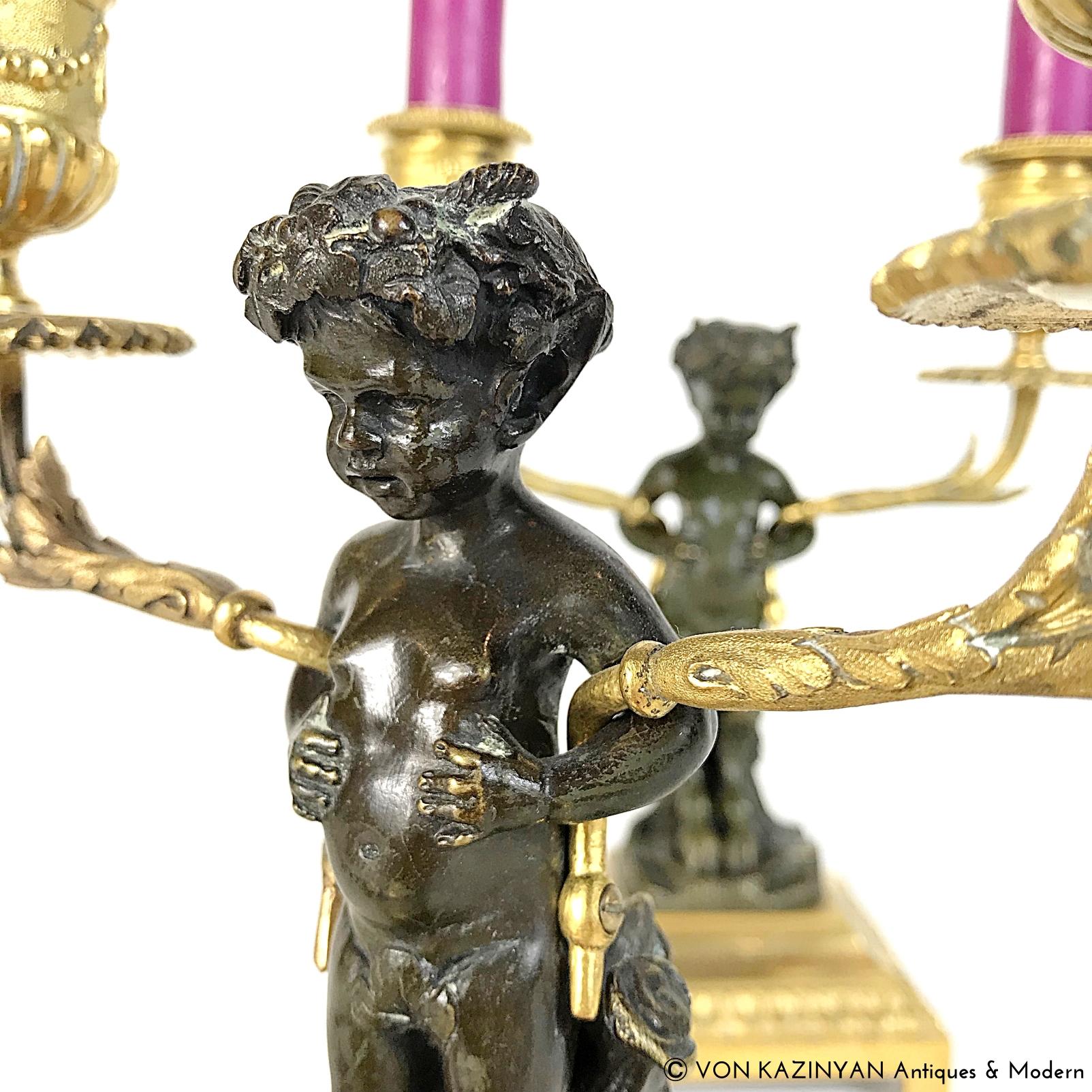 Pair of Clodion Gilt & Patinated Bronze Satyr Candelabras, 19th Century, France For Sale 4