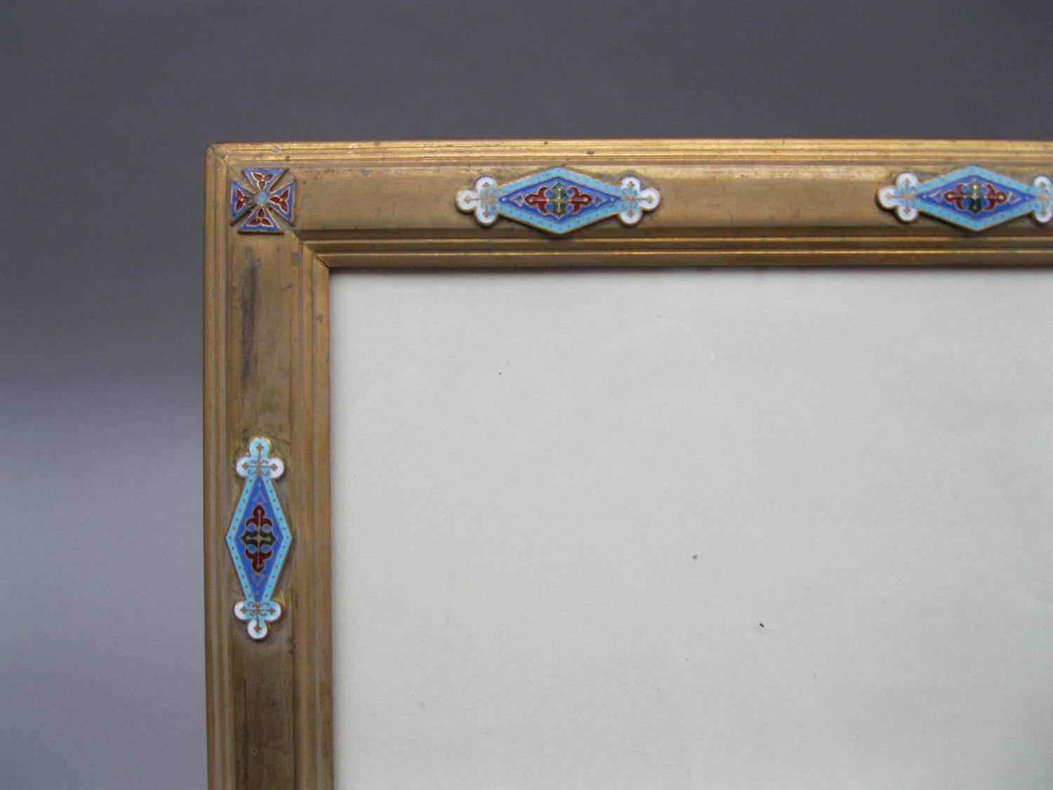 Gothic Revival Pair of Cloisonné Enamel and Gilt Bronze Frames, Napoleon III Period For Sale