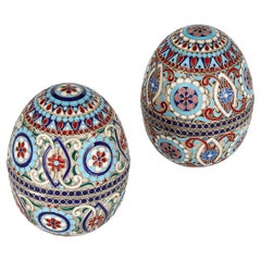 Vintage Pair of Cloisonné Enamel Decorated and Silver Gilt Eggs 