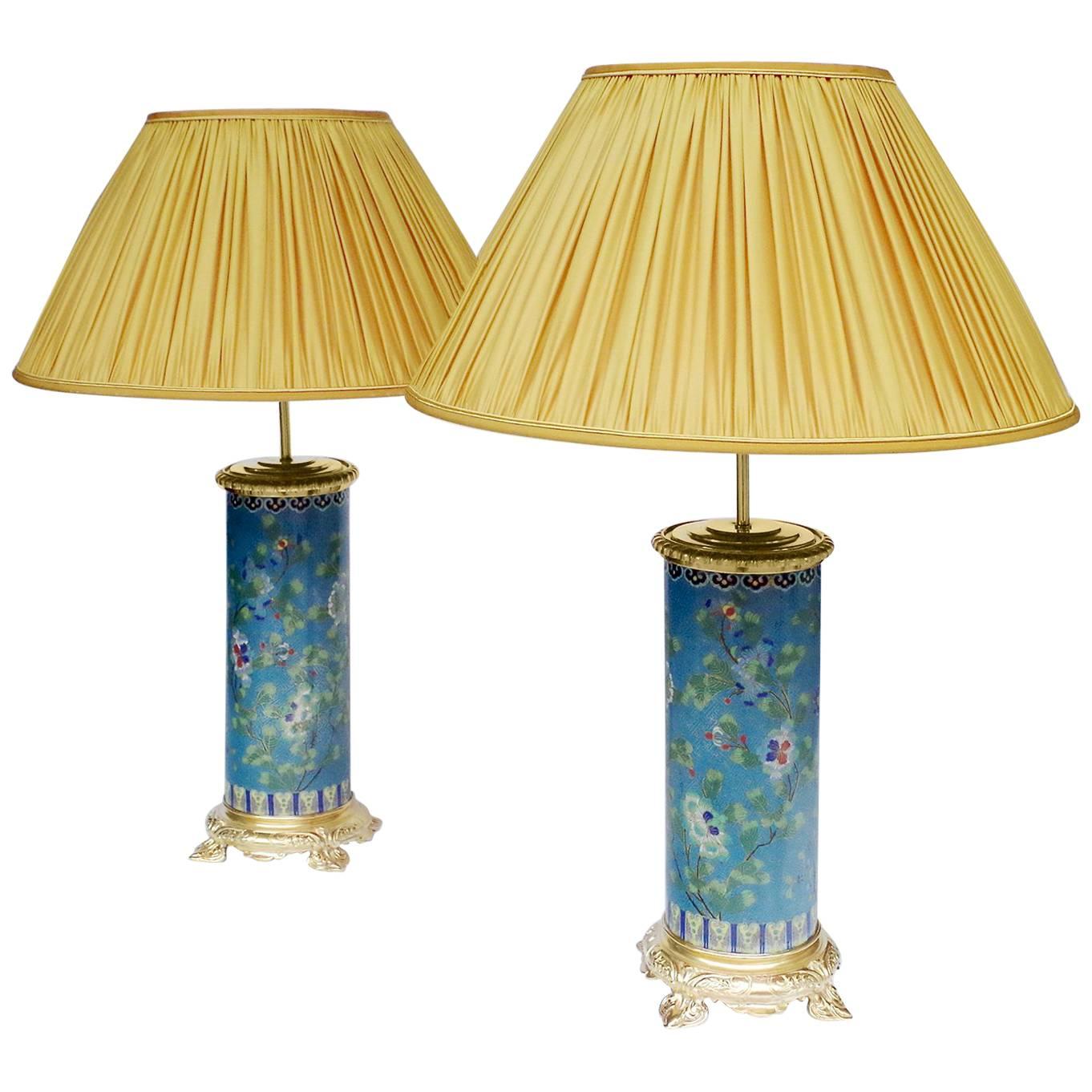 Pair of Cloisonne Enamel Lamps with Gilt Bronze Mounting, circa 1900 For Sale