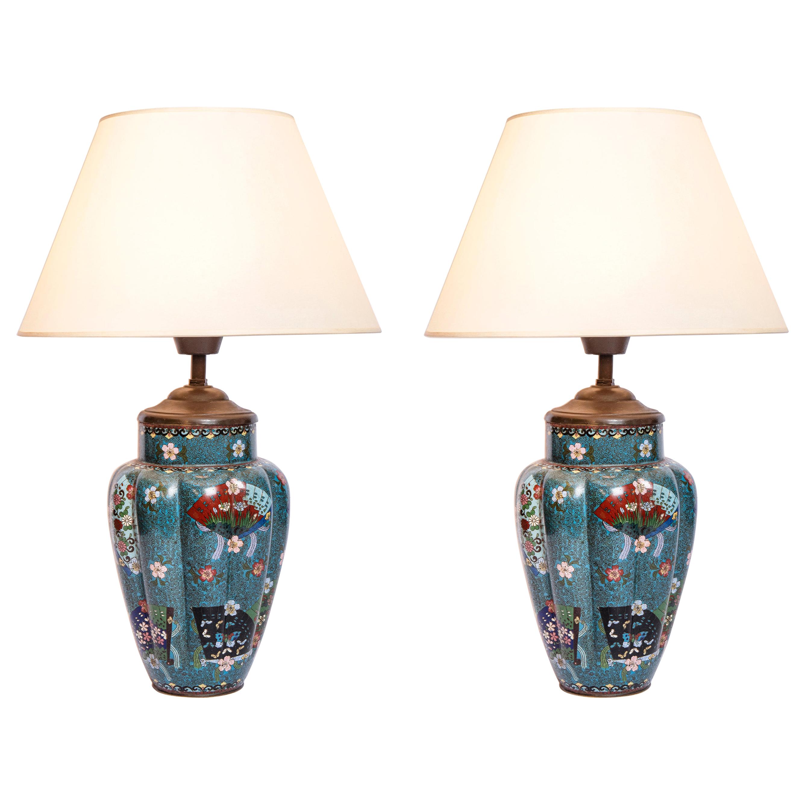 Paar Cloisonné-Tischlampen. Japan:: Ende 19. Jahrhundert