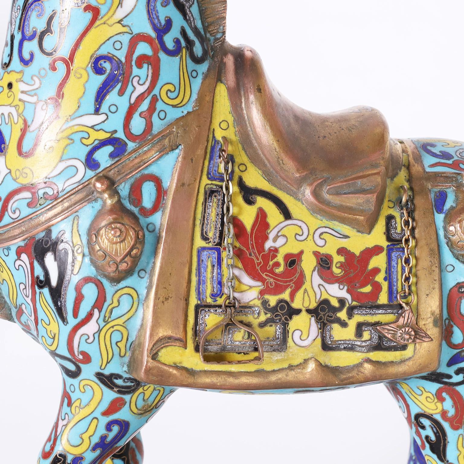 20th Century Pair of Cloisonné Tang Style Horses For Sale