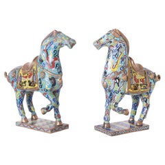 Vintage Pair of Cloisonné Tang Style Horses