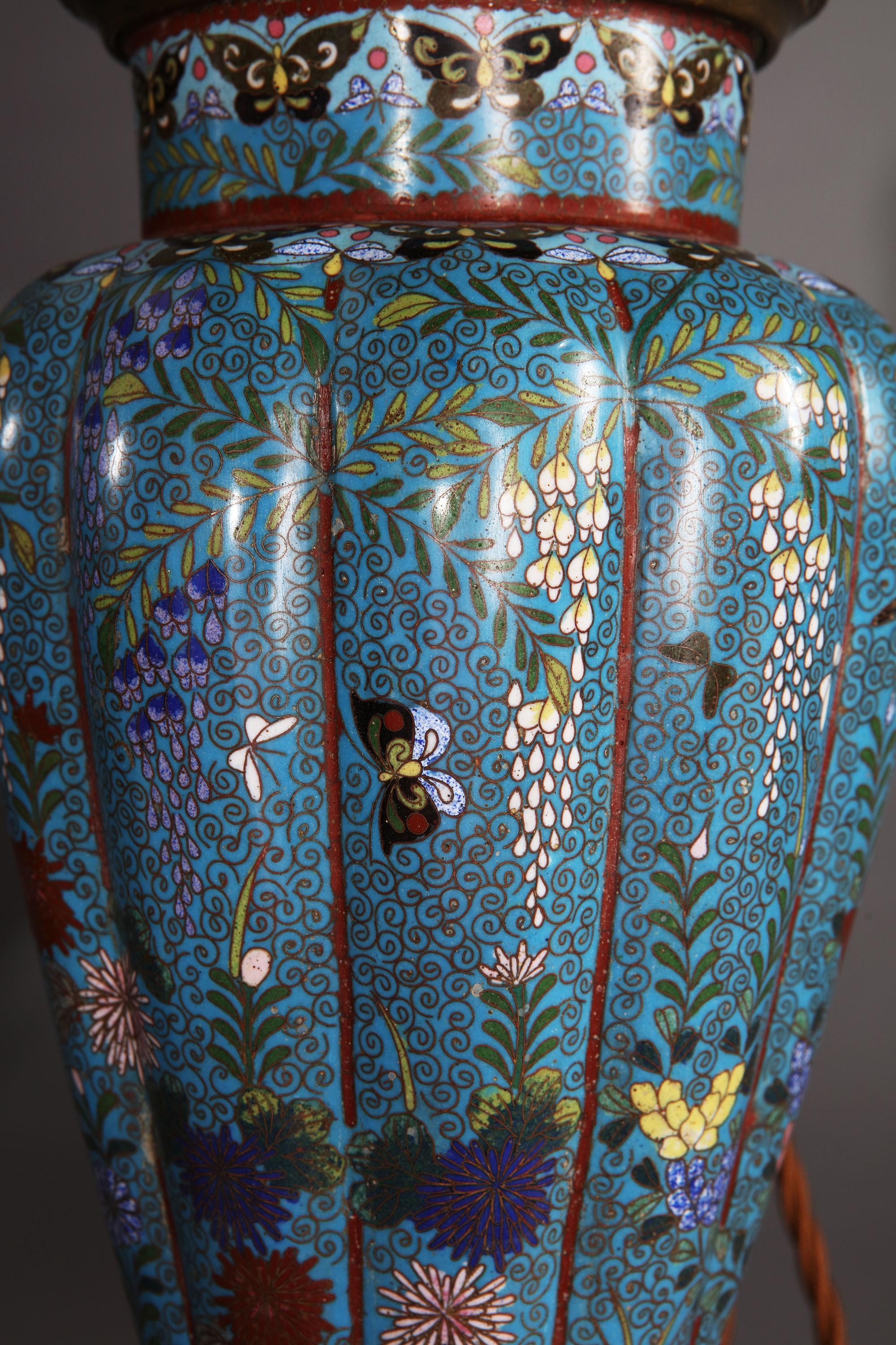 Chinese Pair of Cloisonné Vases as Lamps