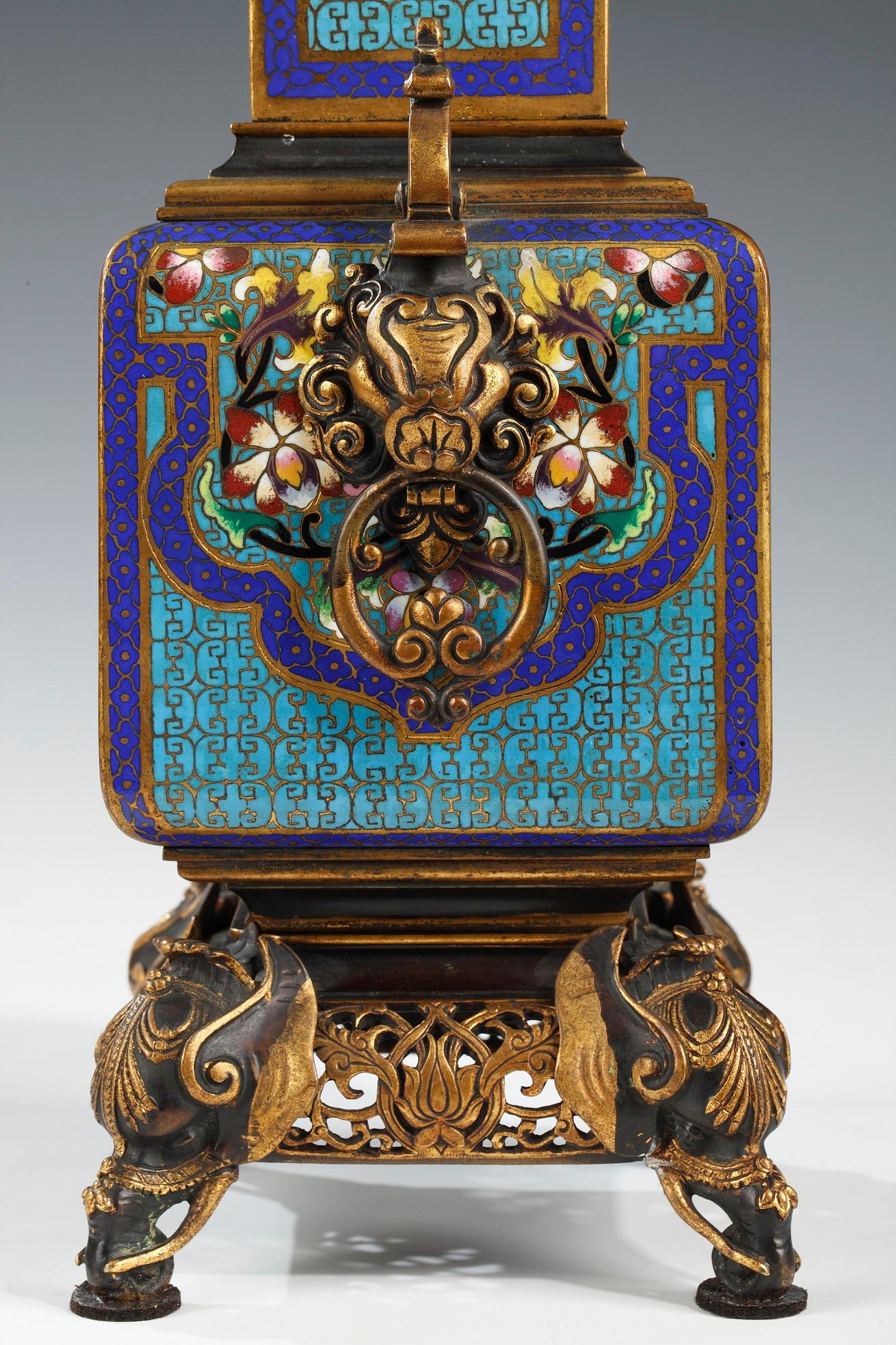 Mid-19th Century Pair of Cloisonné Vases Attributed to A. Giroux, France, Circa 1860 For Sale