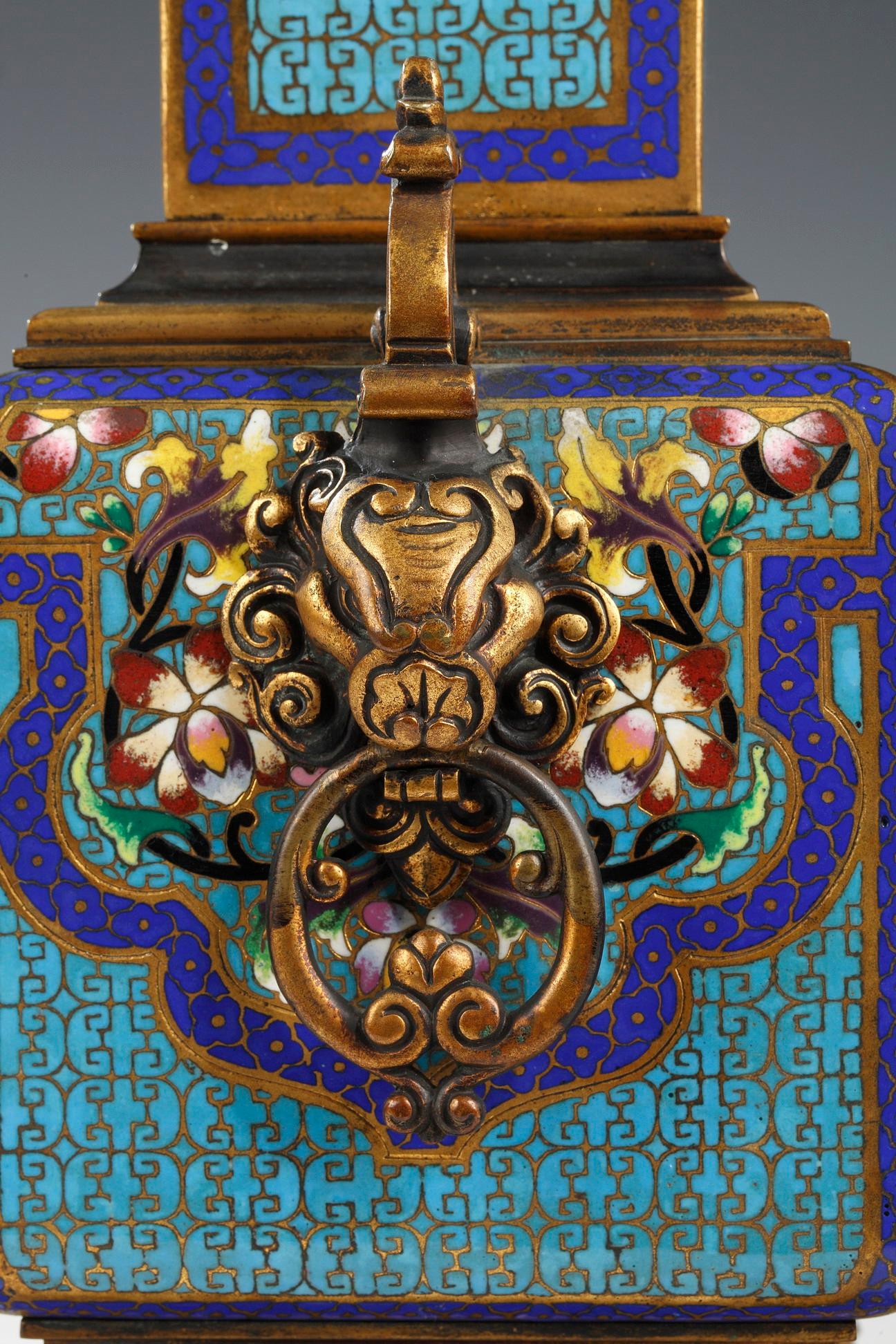 Enamel Pair of Cloisonné Vases Attributed to A. Giroux, France, Circa 1860 For Sale