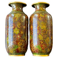 Antique Pair of Cloissone Vases  9.25" x 4" x 4"