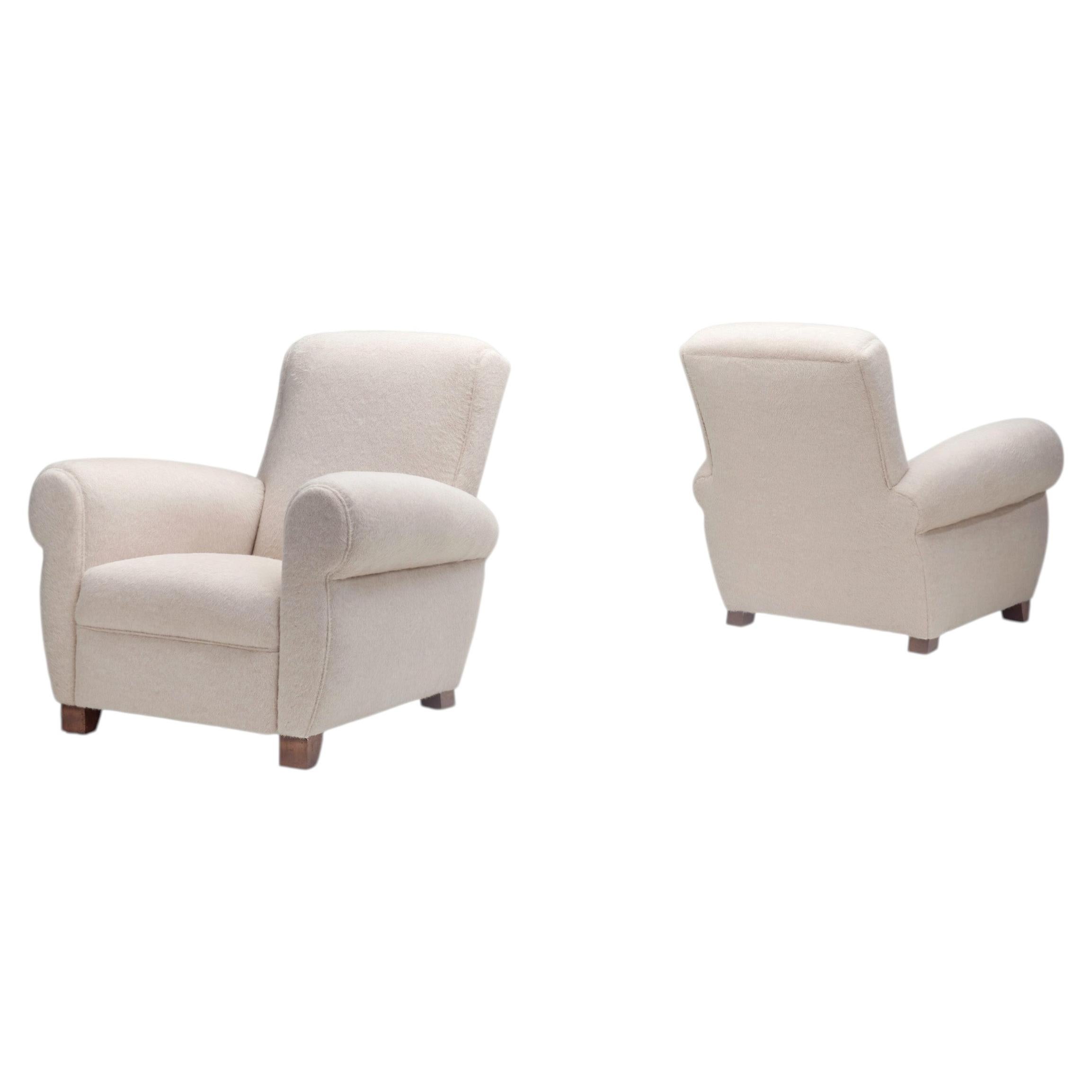 Pair of Club Armchairs with Rounded Armrests, Europe 1950s For Sale