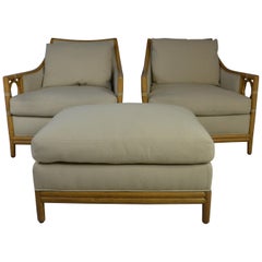 Pair of Club Chair and Ottoman by McGuire