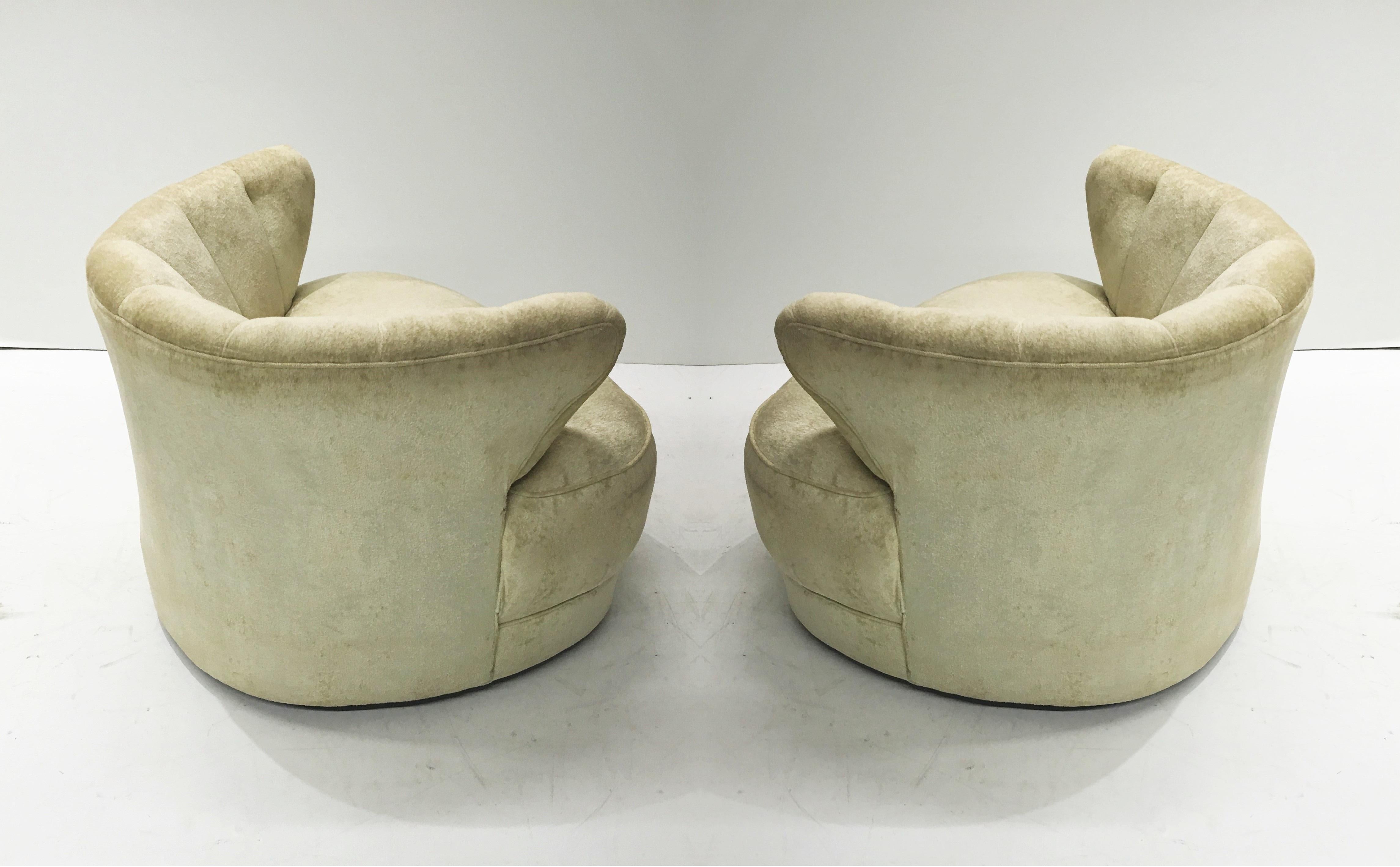 Velvet Pair of Club Chairs by James Mont For Sale