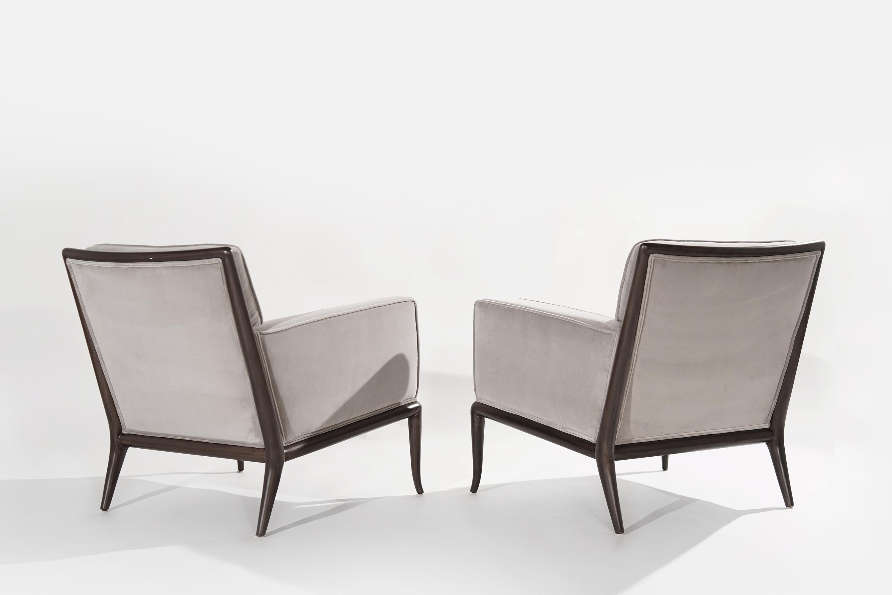 Velvet Pair of Club Chairs by T.H. Robsjohn-Gibbings for Widdicomb, 1950s