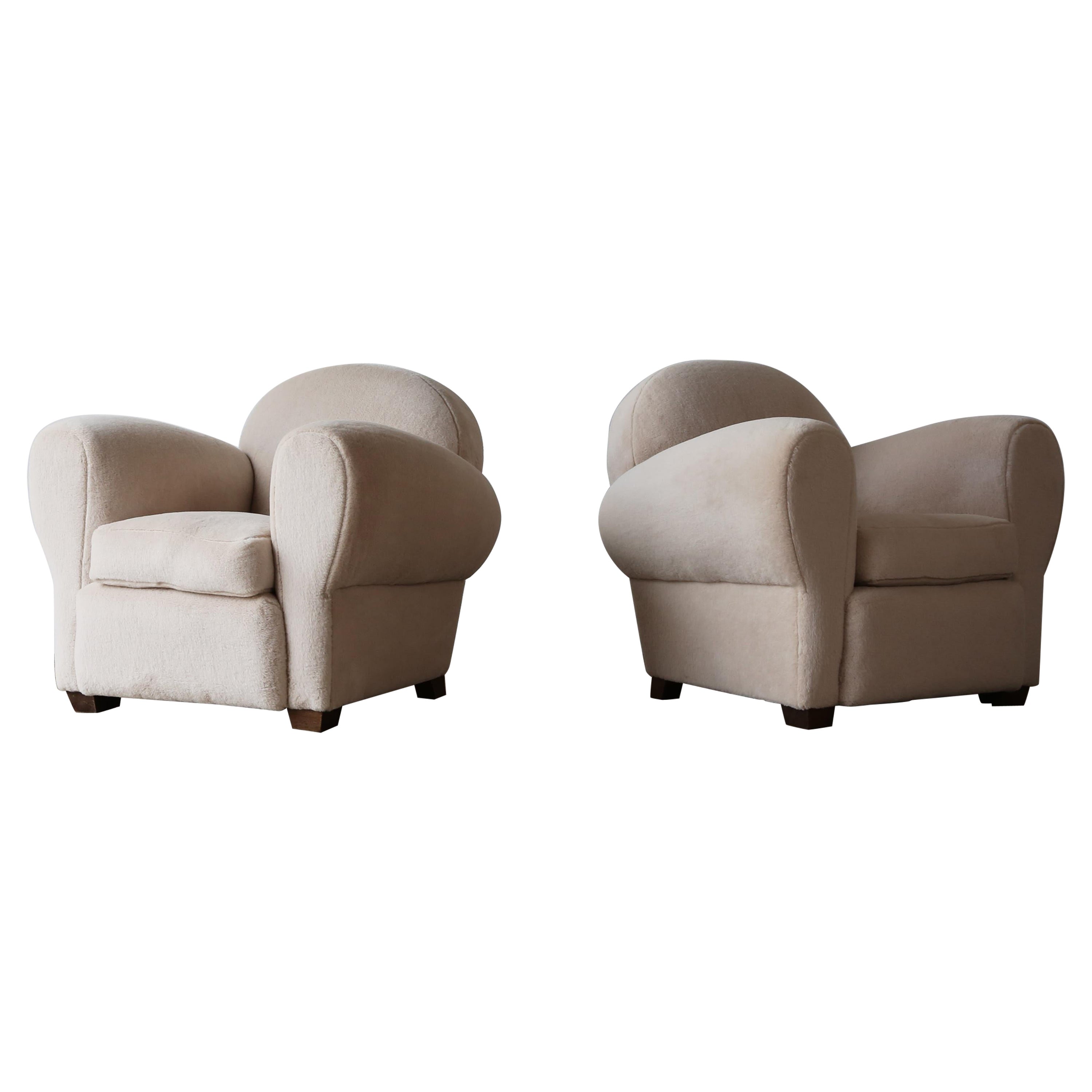 Pair of Club Chairs from Château de Sancerre, France, 1940s