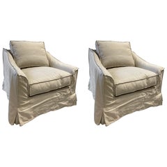 Pair of Club Chairs in Neutral Linen with Down Cushions, 21st Century