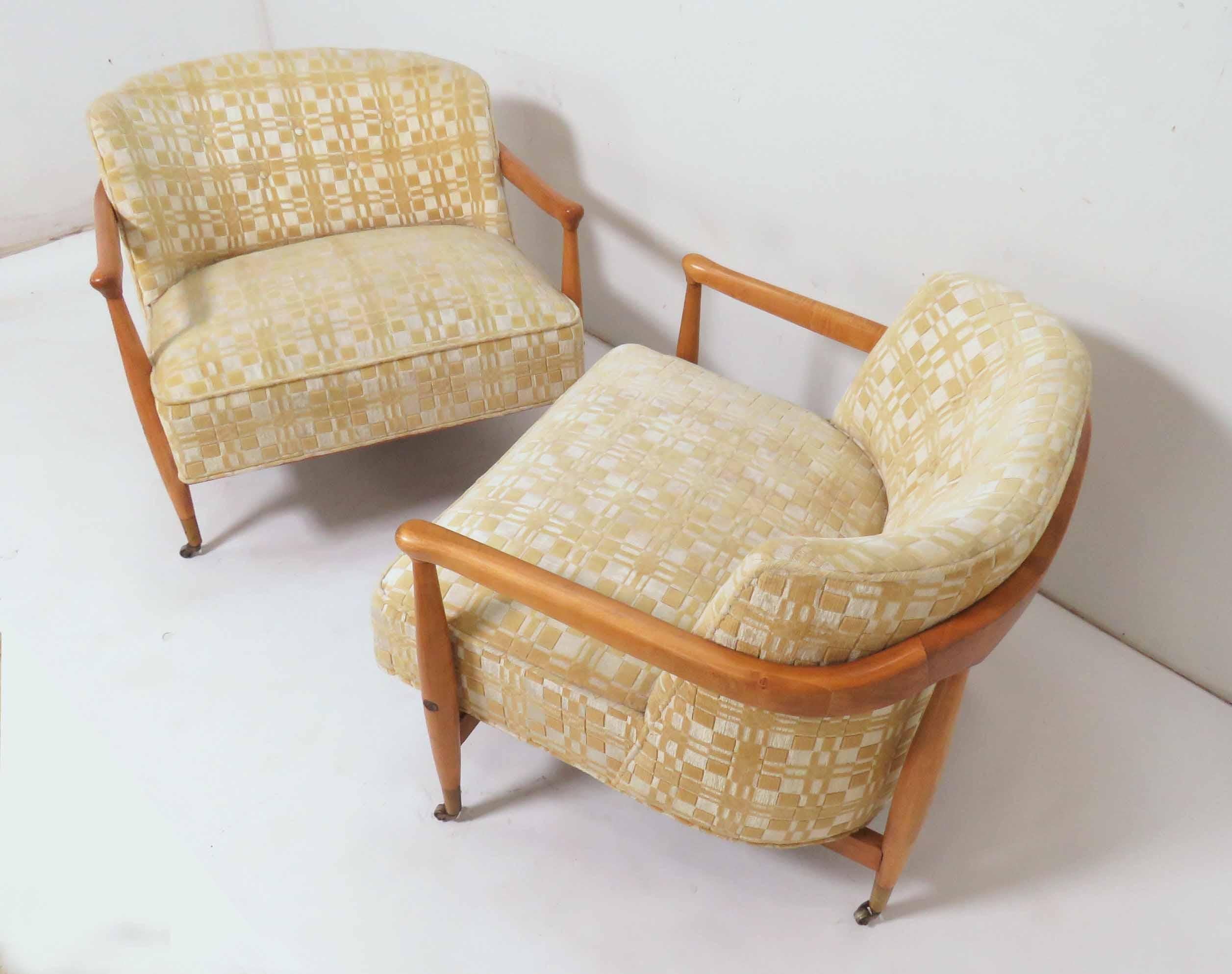 Birch Pair of Club Chairs in the Manner of Ib Kofod-Larsen for Selig