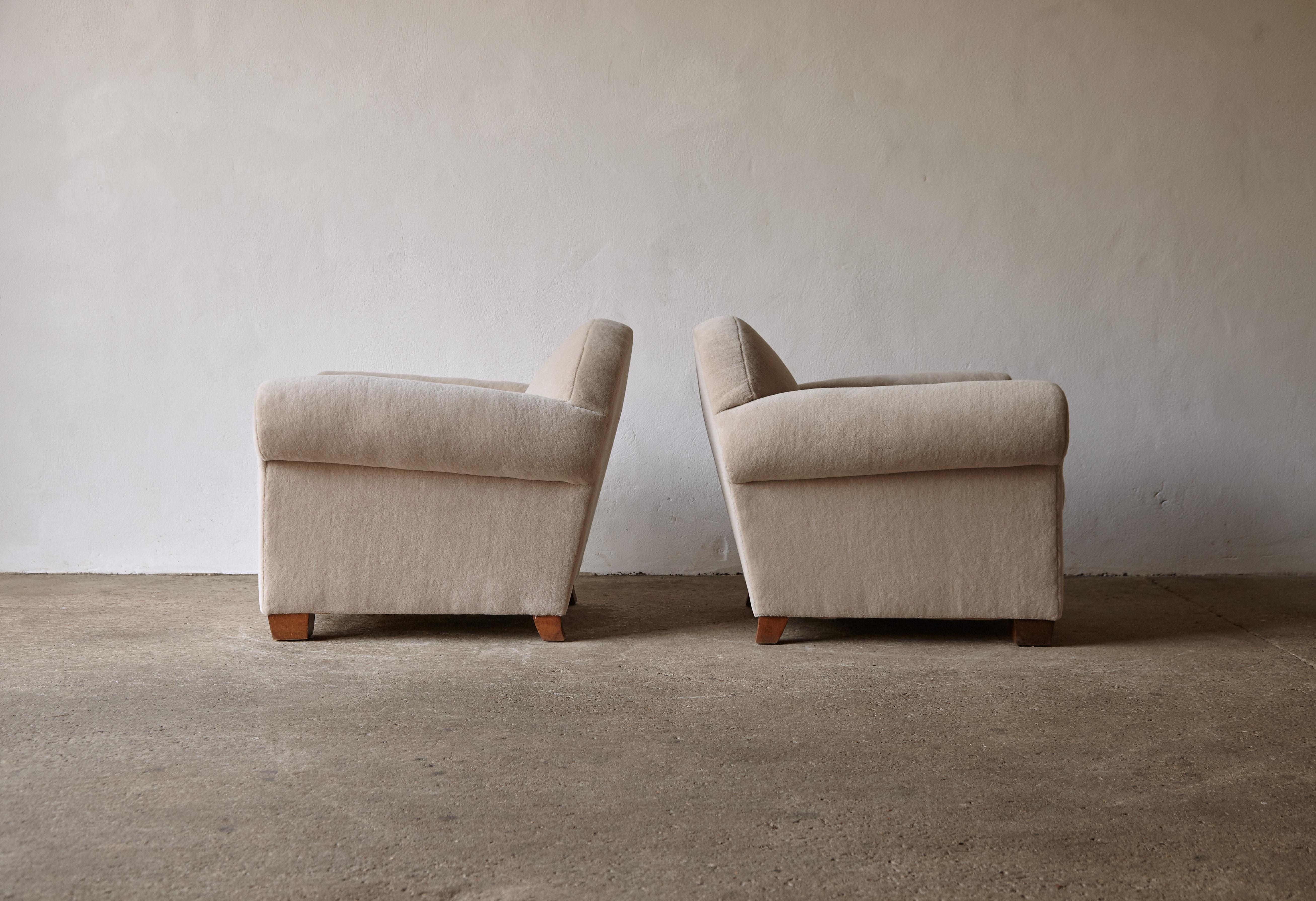 Pair of Club Chairs, Newly Upholstered in Pure Alpaca, France, 1930s In Good Condition In LEWES, GB