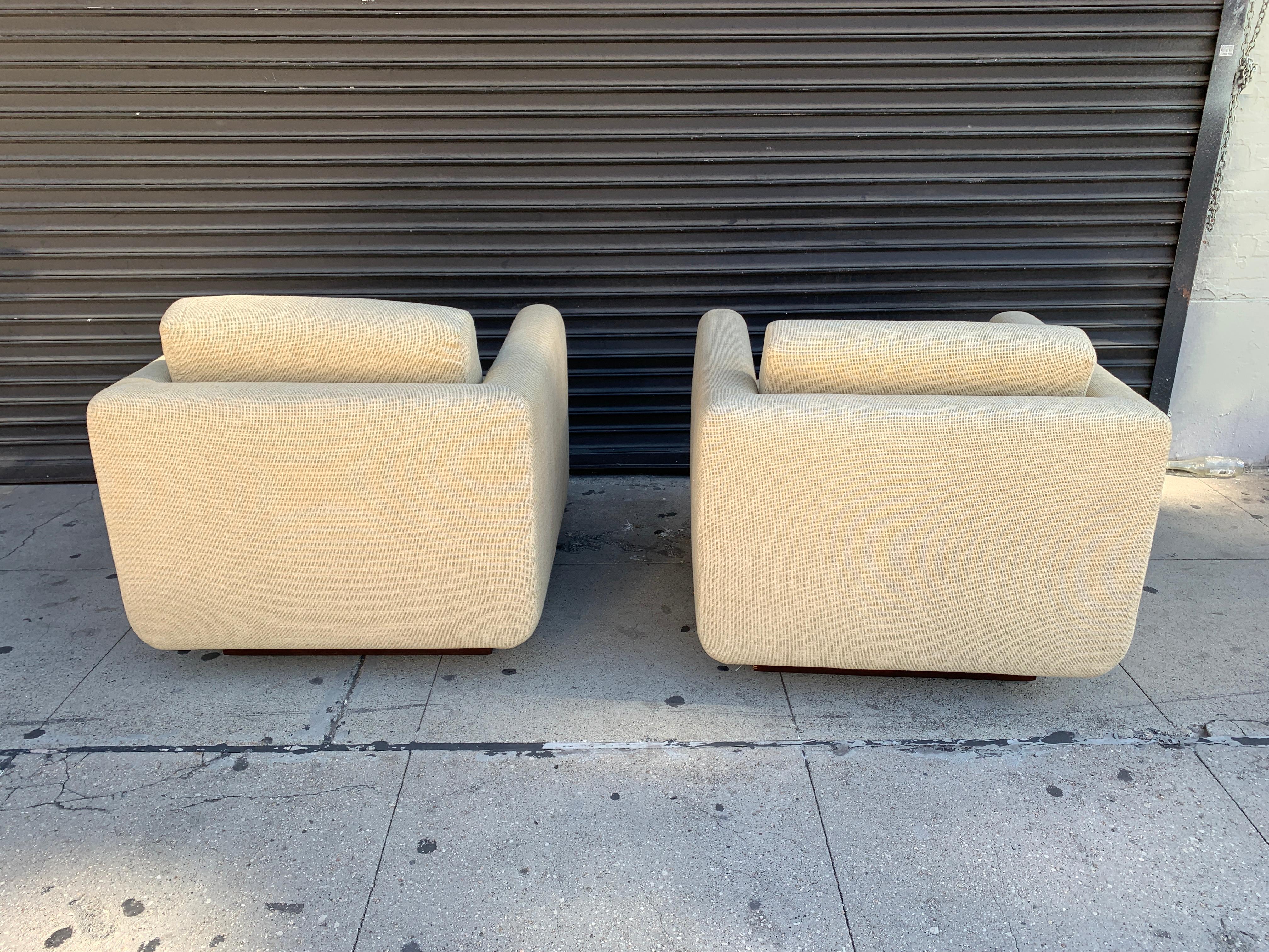 Pair of Club Chairs on Walnut Plinth by Harvey Probber 2