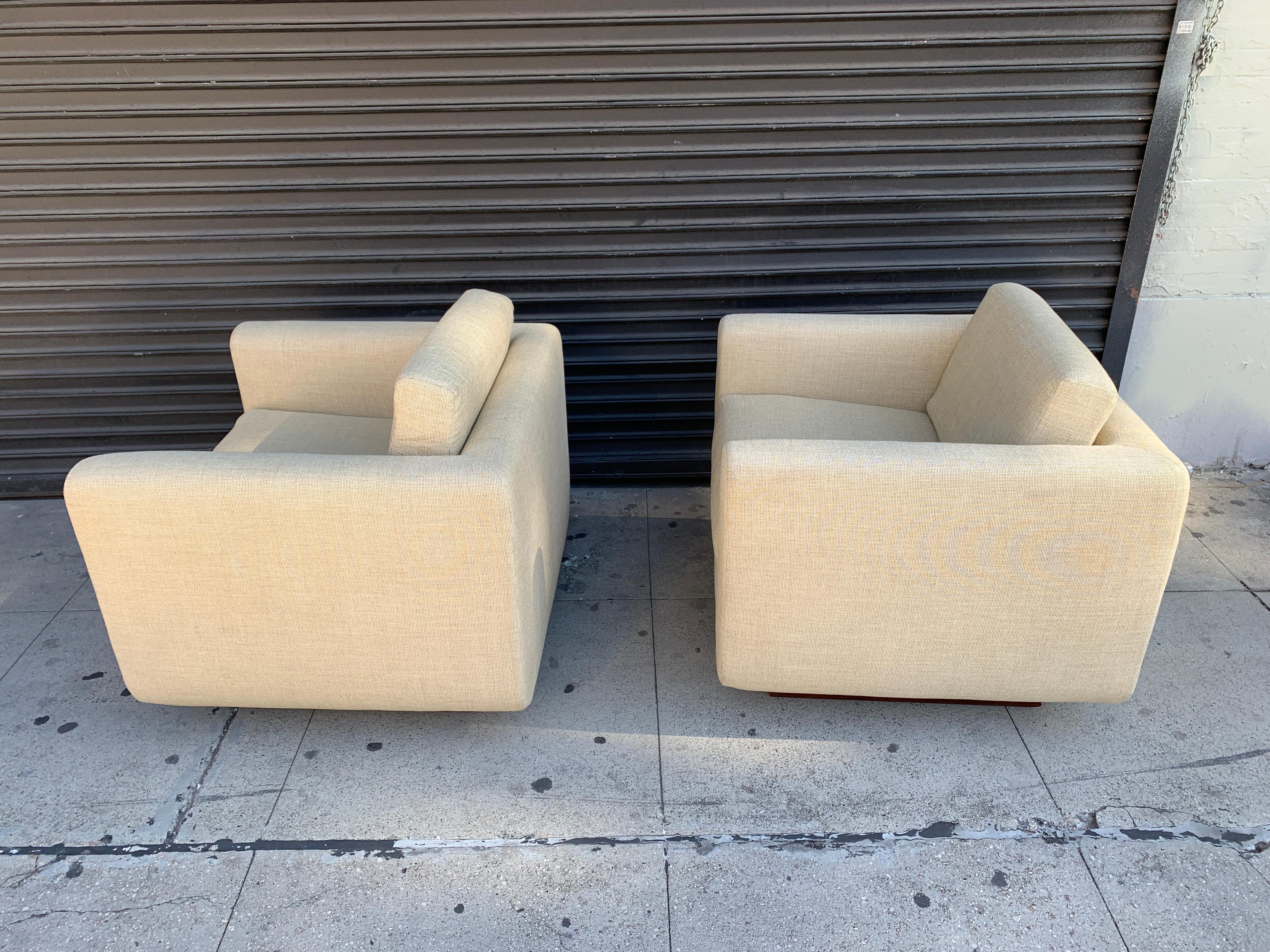 Pair of Club Chairs on Walnut Plinth by Harvey Probber 3
