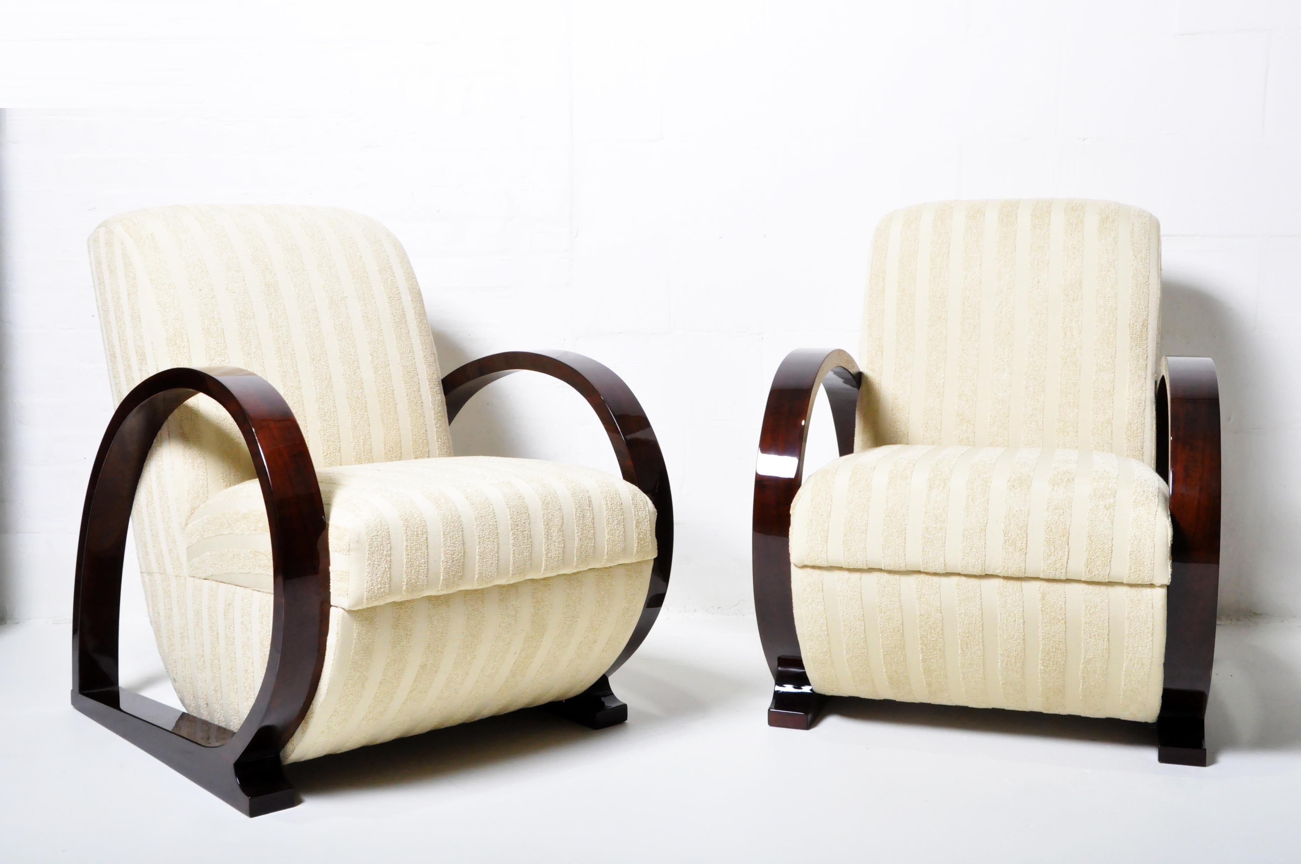 Hungarian Pair of Club Chairs with Curved Arms