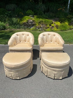 Pair of Club Chairs with Matching Ottomans